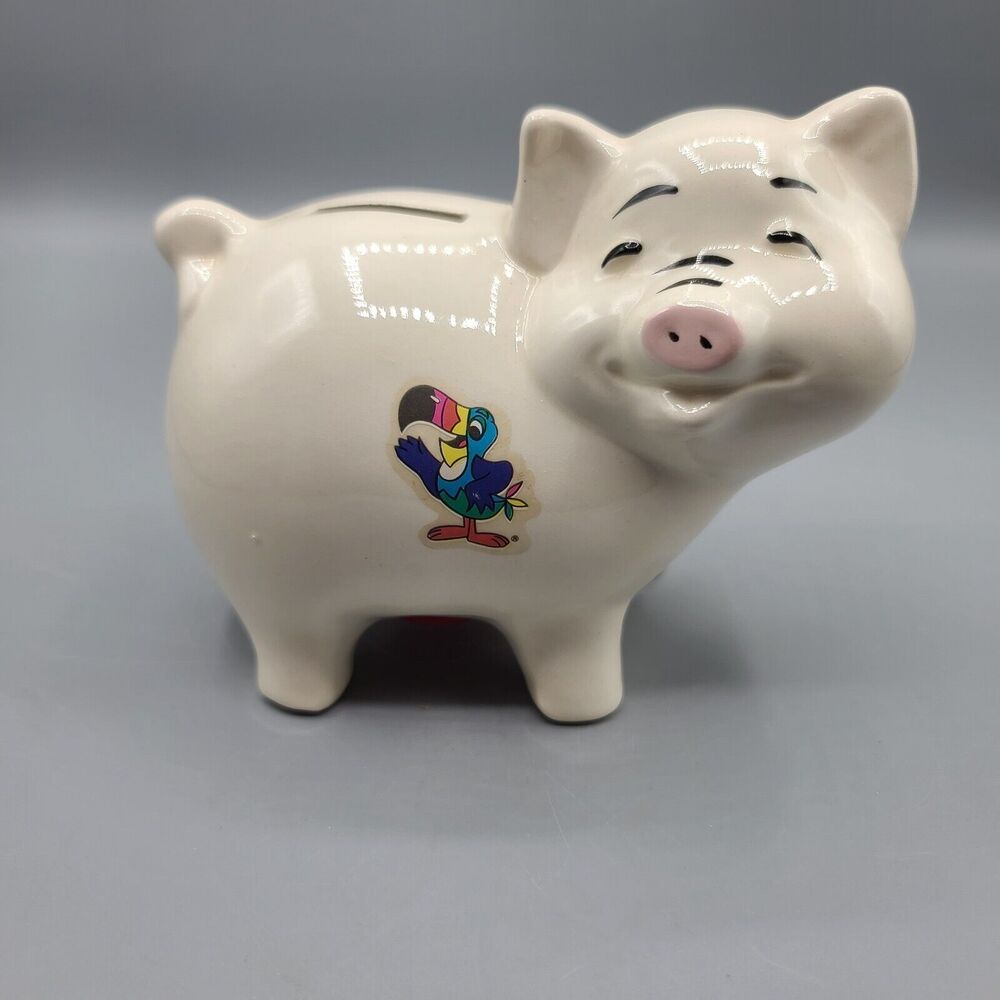 White Vintage Ceramic Piggy Bank Toucan Sticker